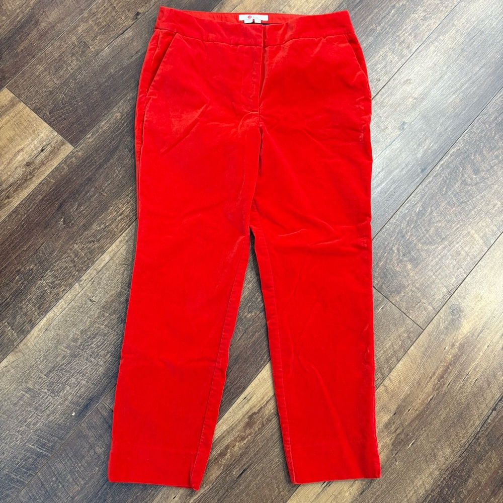Boden Women’s Bright Vibrant Red Straight Leg Velvet Casual Dress Pants